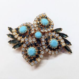Vintage Opaline Blue Rhinestone Brooch